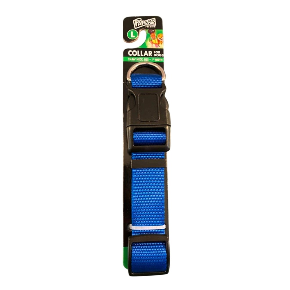 Paws Premium Dog Collar Large Blue Adjustable Nylon 15-26in Neck Heavy Duty